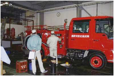 動力消防ポンプ慣熟訓練風景